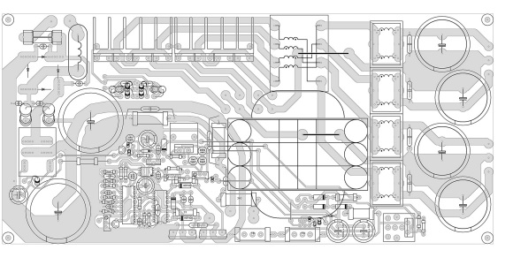 Расположение деталей на печатной плате импульсного блока питания мощностью до 1000 Вт